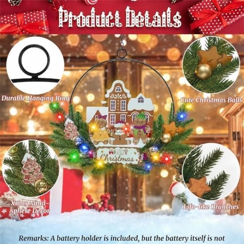 Pre-Lit Christmas Wreath for Front Door, Gingerbread with 6H On/18H Off in Gingerbread-multicolor, alternate view 3