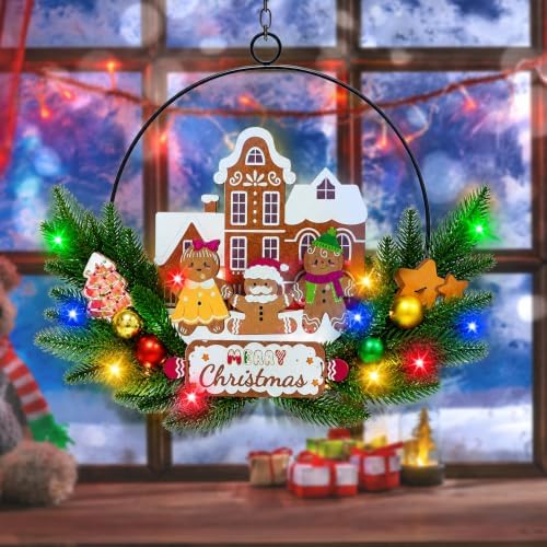 Pre-Lit Christmas Wreath for Front Door, Gingerbread with 6H On/18H Off in Gingerbread-multicolor, alternate view 4