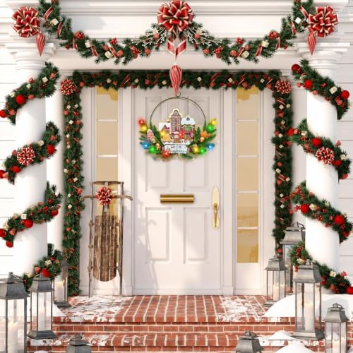Pre-Lit Christmas Wreath for Front Door, Gingerbread with 6H On/18H Off in Gingerbread-multicolor, alternate view 5