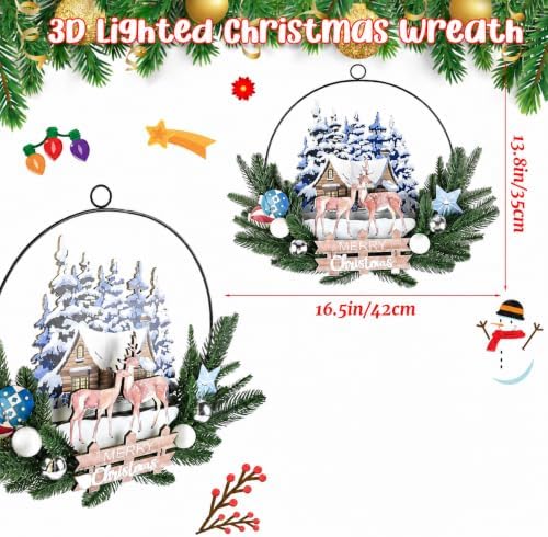 Pre-Lit Christmas Wreath for Front Door, Lighted Deer with 6H On/18H Off in Deer-warm White, alternate view 4