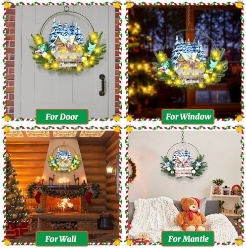 Pre-Lit Christmas Wreath for Front Door, Lighted Deer with 6H On/18H Off in Deer-warm White, alternate view 7