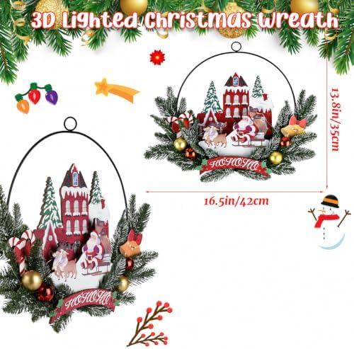 Pre-Lit Christmas Wreath for Front Door, Lighted Witch with 6H On/18H Off in Santa Claus-warm White, alternate view 3