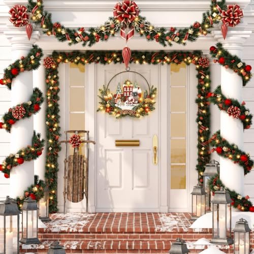 Pre-Lit Christmas Wreath for Front Door, Lighted Witch with 6H On/18H Off in Santa Claus-warm White, alternate view 6