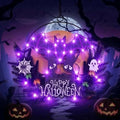 Pre-Lit Halloween Wreath for Front Door, Lighted Witch with 6H On/18H Off in Bat