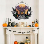 Pre-Lit Halloween Wreath for Front Door, Lighted Witch with 6H On/18H Off in Bat, alternate view 5
