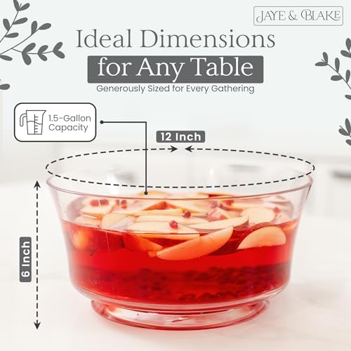 Premium Acrylic Punch Bowl with Ladle | 12”W x 6”H Clear Design Glass Like Quality & Durable Acrylic Bowls | 1.5, alternate