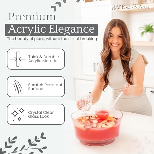 Premium Acrylic Punch Bowl with Ladle | 12”W x 6”H Clear Design Glass Like Quality & Durable Acrylic Bowls | 1.5, alternate