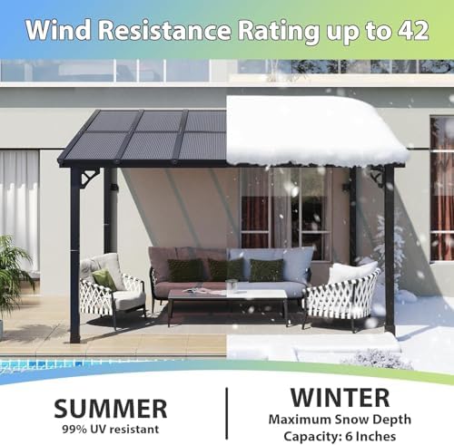 Premium Gazebo Aluminum Frame & Polycarbonate Panel, 12'x10', Black in Black, alternate view 3