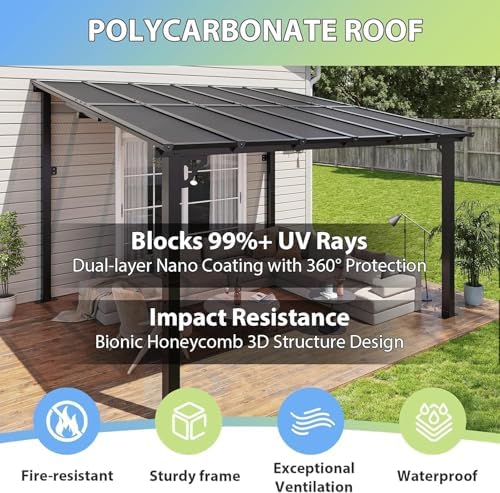 Premium Gazebo Aluminum Frame & Polycarbonate Panel, 12'x10', Black in Black, alternate view 5