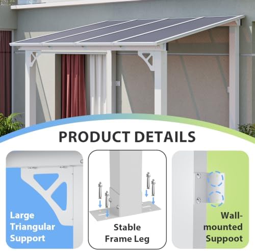 Premium Gazebo with Aluminum Frame & Polycarbonate Panel 8’x5’ White, alternate view 4