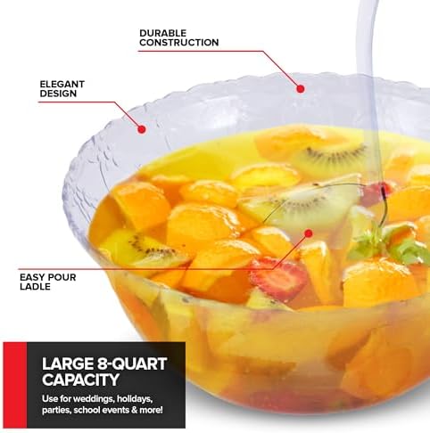 Premium Plastic Punch Bowl with Ladle, Fancy Disposable Punch Bowls for Parties, Holidays, Schools, Halloween, alternate view