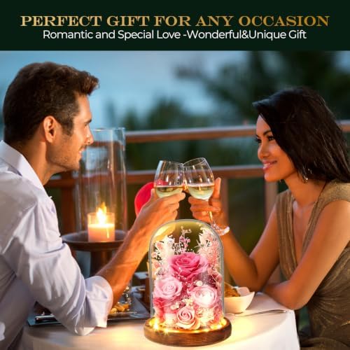 Premium Preserved Light with LED Light in Glass Dome - Long-Lasting Real Flower Gift for Women, Daughter, Mom, alternate view