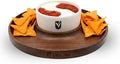 Premium Wooden Chip and Dip Serving Set - Dark Walnut Large Serving Tray with Ceramic Dip Bowl & 2 Wooden Spoons