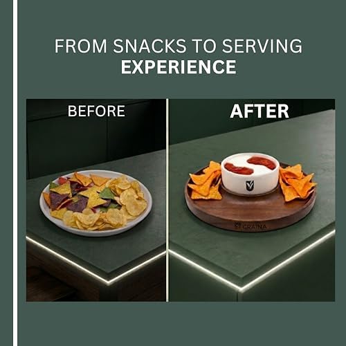 Premium Wooden Chip and Dip Serving Set - Dark Walnut Large Serving Tray with Ceramic Dip Bowl & 2 Wooden Spoons, alternate