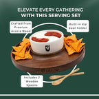 Premium Wooden Chip and Dip Serving Set - Dark Walnut Large Serving Tray with Ceramic Dip Bowl & 2 Wooden Spoons, alternate