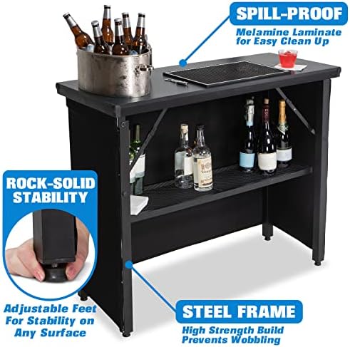PRO Commercial Grade Portable Bar Table - Mobile Bartender Station for Events - Includes Black Skirt and Carry, alternate