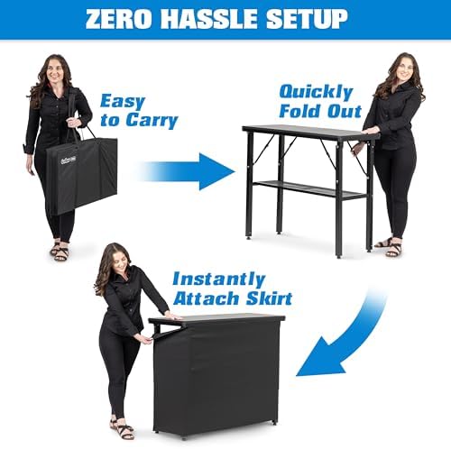 PRO Commercial Grade Portable Bar Table - Mobile Bartender Station for Events - Includes Black Skirt and Carry, alternate