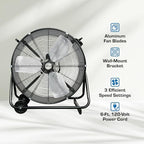 Pro Heavy-Duty Drum Fan w/Adjustable Tilt, 24in, alternate view 4