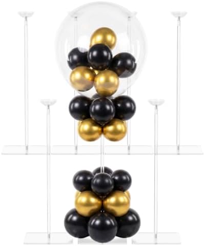 Pro Series Clear Acrylic Balloon Stand Kit Set of 6, 15.75 Inch Reusable Balloon Sticks Holder with Base, Party