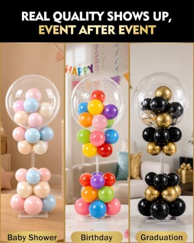 Pro Series Clear Acrylic Balloon Stand Kit Set of 6, 15.75 Inch Reusable Balloon Sticks Holder with Base, Party, alternate