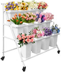 PROLEE Flower Display Stand with 12 Buckets, Flower Cart 3 Layers, Flower Stand Metal with Wheels, Moving