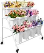 PROLEE Flower Display Stand with 12 Buckets, Flower Cart 3 Layers, Flower Stand Metal with Wheels, Moving