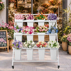 PROLEE Flower Display Stand with 12 Buckets, Flower Cart 3 Layers, Flower Stand Metal with Wheels, Moving, alternate view 2