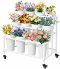 PROLEE Flower Display Stand with 12 Buckets, Flower Stand Metal with Wheels, Flower Cart 3 Layers, Flower Stand