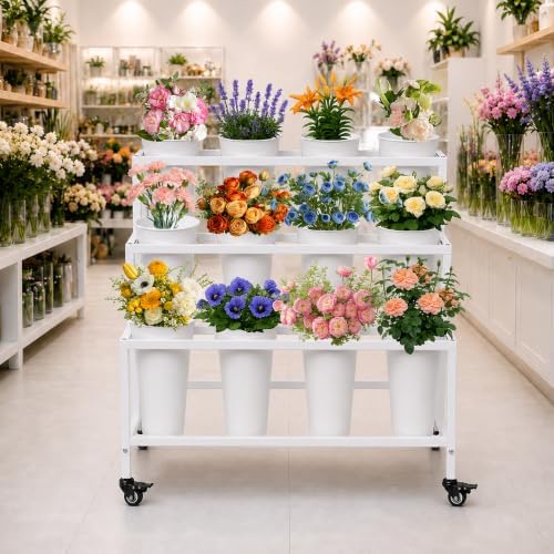 PROLEE Flower Display Stand with 12 Buckets, Flower Stand Metal with Wheels, Flower Cart 3 Layers, Flower Stand, alternate