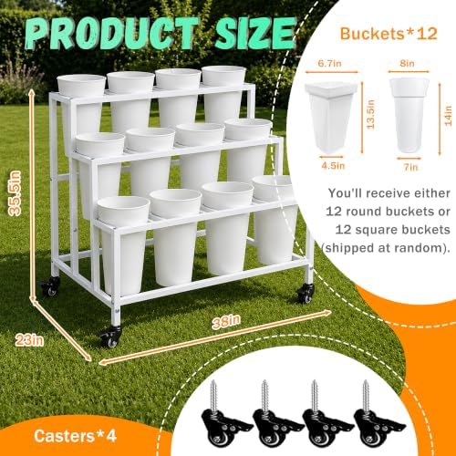 PROLEE Flower Display Stand with 12 Buckets, Flower Stand Metal with Wheels, Flower Cart 3 Layers, Flower Stand, alternate