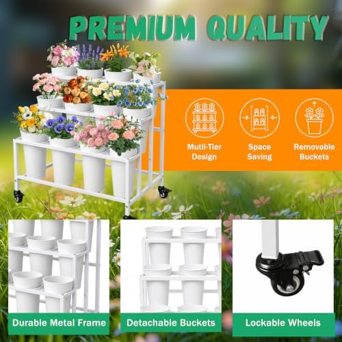 PROLEE Flower Display Stand with 12 Buckets, Flower Stand Metal with Wheels, Flower Cart 3 Layers, Flower Stand, alternate