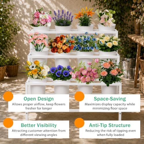 PROLEE Flower Display Stand with 12 Buckets, Flower Stand Metal with Wheels, Flower Cart 3 Layers, Flower Stand, alternate