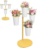 PROLEE Flower Display Stand with 4 Buckets, Flower Pot Stand, Flower Stand Metal, Florist Bouquet Shelf for