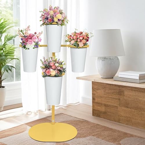 PROLEE Flower Display Stand with 4 Buckets, Flower Pot Stand, Flower Stand Metal, Florist Bouquet Shelf for, alternate view 2