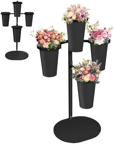 PROLEE Flower Display Stand with 4 Buckets, Flower Pot Stand, Flower Stand Metal, Florist Bouquet Shelf for