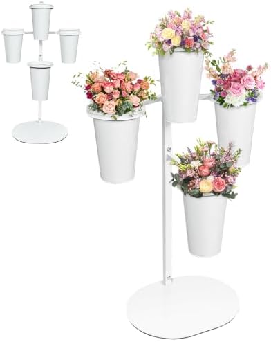 PROLEE Flower Display Stand with 4 Round Buckets, Flower Display Stand, Flower Stand Metal, Florist Bouquet