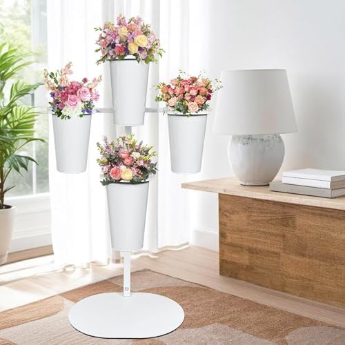 PROLEE Flower Display Stand with 4 Round Buckets, Flower Display Stand, Flower Stand Metal, Florist Bouquet, alternate view 2