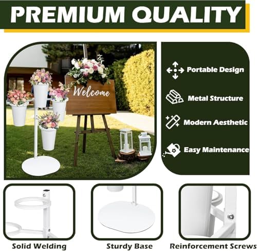 PROLEE Flower Display Stand with 4 Round Buckets, Flower Display Stand, Flower Stand Metal, Florist Bouquet, alternate view 5