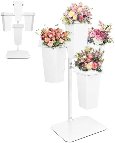 PROLEE Flower Display Stand with Buckets, Wedding Flower Cart Display Stand with Wheels, Flower Stand for
