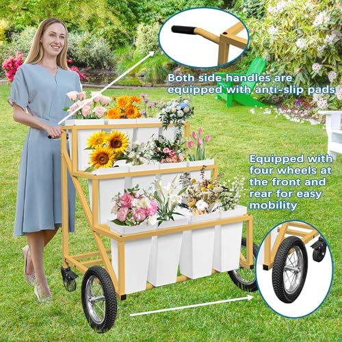 Prolee Flower Stand, Flower Cart with 12 Buckets, Flower Display Stand with Large Wheels, Flower Cart, Moving, alternate view