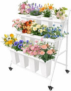 PROLEE Flower Stand with 12 Buckets, Flower Display Stand with Wheels, Flower Cart, Moving Florist Bouquet