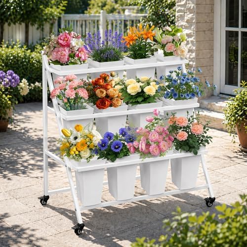 PROLEE Flower Stand with 12 Buckets, Flower Display Stand with Wheels, Flower Cart, Moving Florist Bouquet, alternate view 7