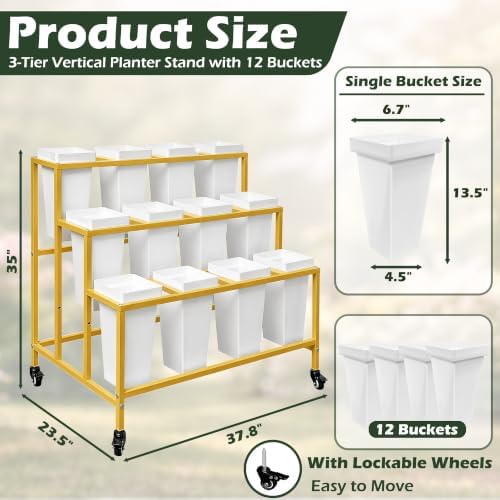 PROLEE Flower Stand with 12 Buckets, Flower Display Stand with Wheels, Moving Florist Bouquet Shelf for Wedding, alternate