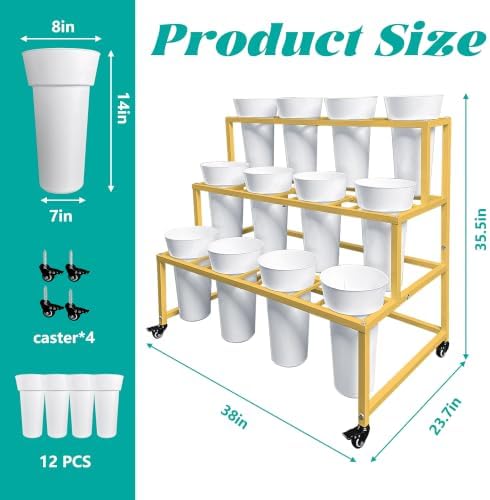 PROLEE Flower Stand with 12 Round Buckets, Flower Display Stand with Wheels, Moving Florist Bouquet Shelf for, alternate view