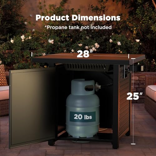 Propane Fire Pit, 28 inch Fire Pit Table with Two Cup Holders, 50,000 BTU Steel Gas Fire Pit with Pulse Ignition, alternate