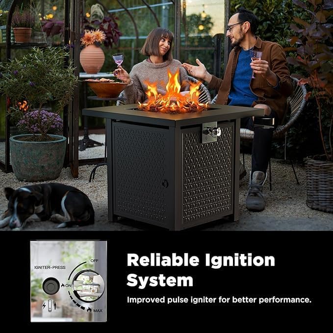Propane Fire Pit, 28 inch Fire Pit Table with Two Cup Holders, 50,000 BTU Steel Gas Fire Pit with Pulse Ignition, alternate