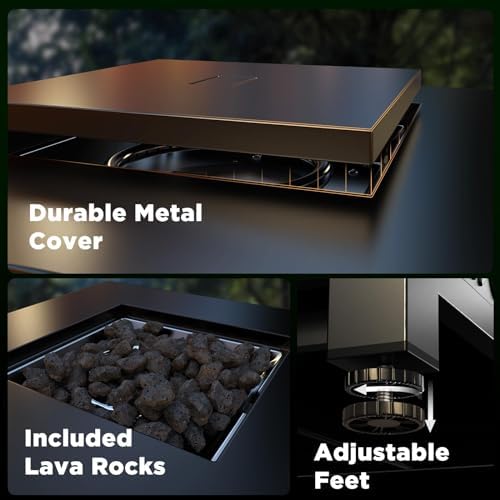 Propane Fire Pit, 28 inch Fire Pit Table with Two Cup Holders, 50,000 BTU Steel Gas Fire Pit with Pulse Ignition, alternate