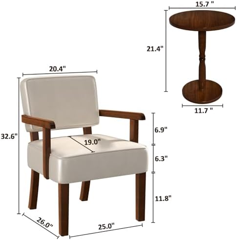 PU Leather Accent Chairs Set of 2, 2 Armchairs with Side Table in One Set in Faux Leather Beige, alternate view 2