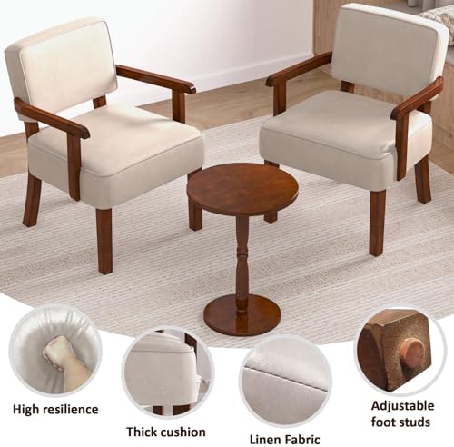 PU Leather Accent Chairs Set of 2, 2 Armchairs with Side Table in One Set in Faux Leather Beige, alternate view 3