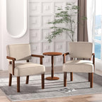 PU Leather Accent Chairs Set of 2, 2 Armchairs with Side Table in One Set in Faux Leather Beige, alternate view 5
